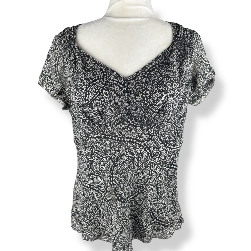 Womens 100% Silk Babydoll Top Size 10 Romantic Peasant Paisley Feminine Blouse - Picture 1 of 12
